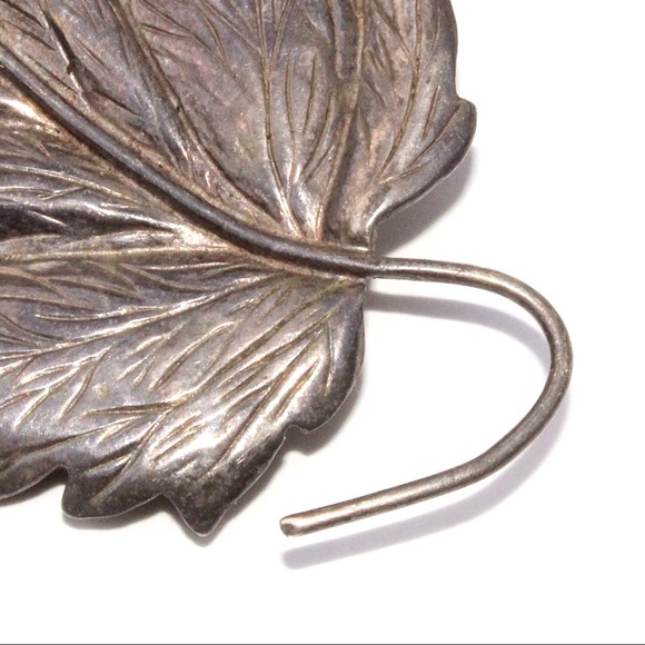 Vintage Sterling Silver Operculum Shell Leaf Brooch  Vintage Sterling Silver Leaf Brooch Large Realistic Pin Signed Suzie 925 Estate